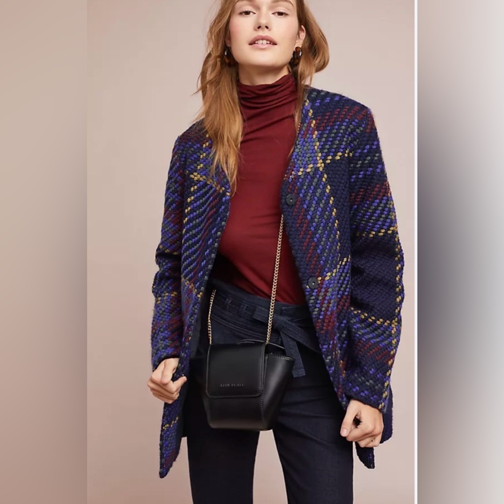 Anthropologie Free The Roses Fletcher Plaid Coat Size Large